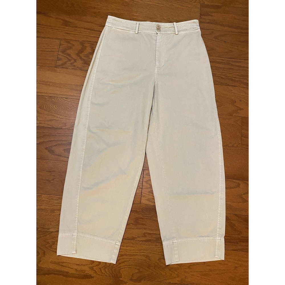 Apiece Apart Pants Beige Sz 10 Wide Leg Cropped 100% Cotton Excellent Condition